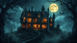 Highly detailed cutaway illustration of a gothic beautiful castl...