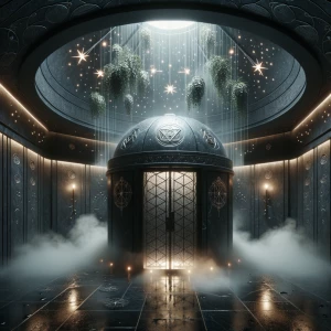 Shower 4 – Steam Oracle Chamber: Enclosed obsidian shower stall...