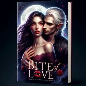 Una portada de novela romántica titulada ‘Mordida de amor’. Un v...