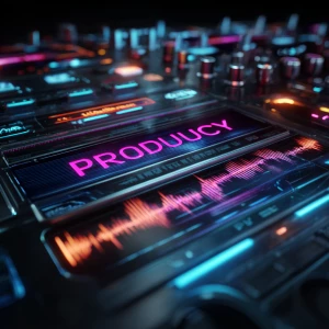 A futuristic DJ mixing console controlled by artificial intellig...