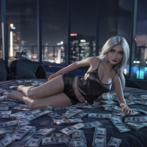 10-second cinematic animation.
Night. A luxurious penthouse bedr...