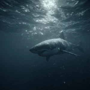 Generate a prompt of a great white shark