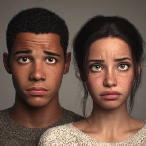 Generate an image of a strikingly handsome biracial male and fem...