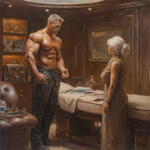 Hyperrealism,oil painting, a muscular Russian man in his beach h...