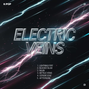 A high-impact, futuristic tracklist poster designed for a bold K...