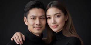 A professional studio portrait of men and women (face hair and b...