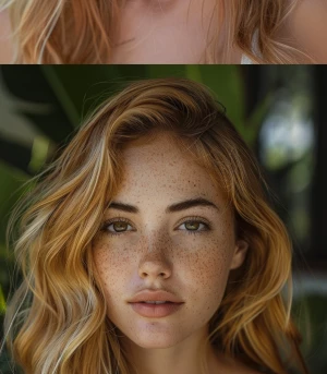 hyperrealistic photo portrait of a 22-year-old girl, mixed ethni...