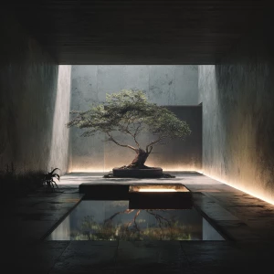Prompt Biophilic Minimalism, Architectural Realism, Serene Zen s...