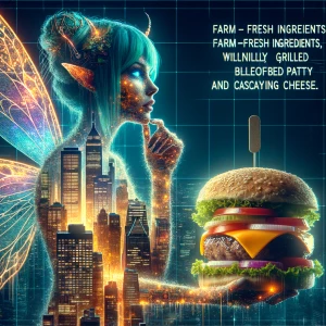 A dazzlingly illuminated cyberpunk cityscape serves as the backd...