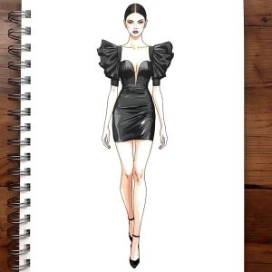 Generate a fashion sketch depicting a model showcasing an elegan...