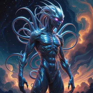 In the vibrant world of Venus, an intricate outlandish being sta...