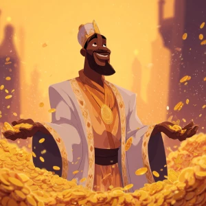 Mansa Musa standing in the center of the frame with a kind, conf...