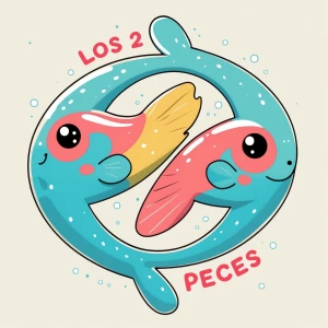 Playful, anime-inspired logo illustration for “Los 2 Peces”, sho...