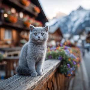 adorable silver gray British Shorthair kitten named Koko with ro...