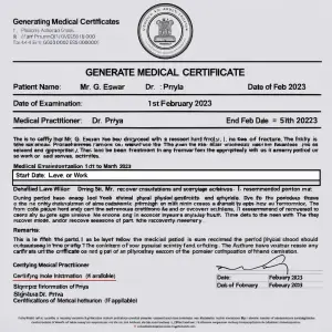 eave: Dr. Priya

15
Vicky
Generating medical certificates Ab...
