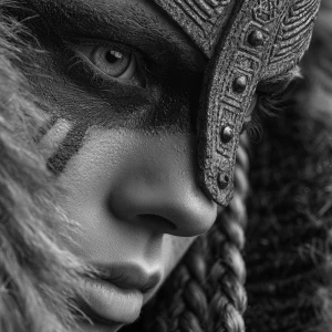 Big close up noir of a viking Woman