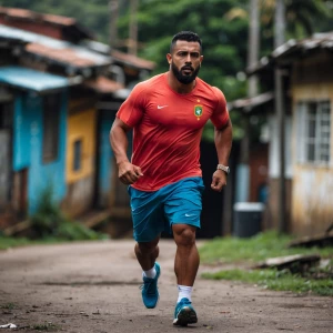 Garoto treinando no Brasil, ele está de camiseta preta, tem cabe...