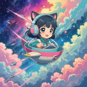 Miku Nakano from The Quintessential Quintuplets, piloting a tiny...