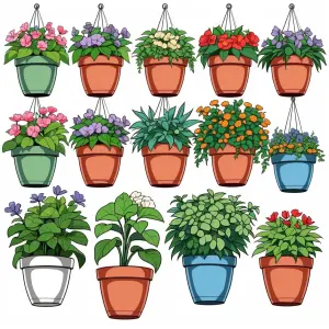 Show me a drawings of things used to hang flower pots