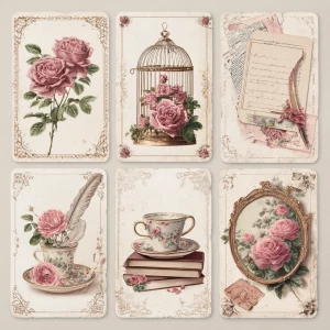 Victorian Mauve Rose Ephemera – 6 Cards (Letters & Parlour Curio...
