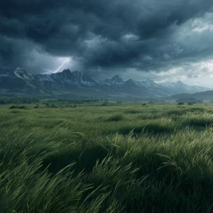 Cinematic 16:9 wide shot of Rocky Mountain meadow in the spring...