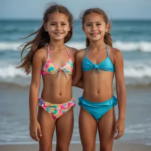 sibling girls bikini jump