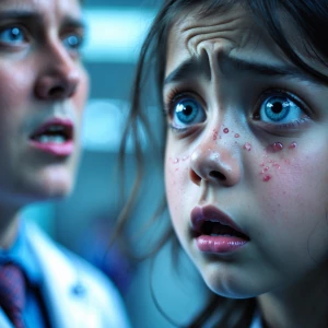Close-up of a doctor speaking with concern, girl’s shocked face...