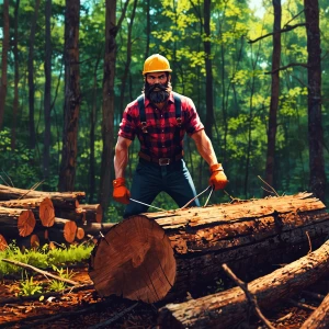 Create lumberjack, showing off in the Forrest