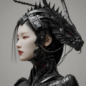 dark art,female humanoid with cybernetic dragon parts, hybridcyb...