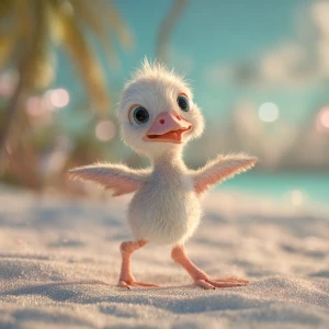 A few days old baby flamingo named Flan, with soft pale-gray chi...