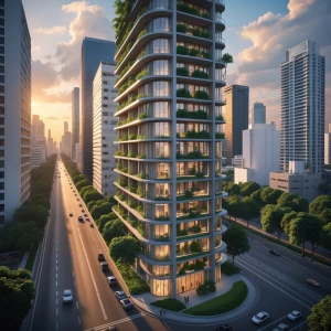 ultra-realistic contemporary high-rise building in Bangkok, Ratc...