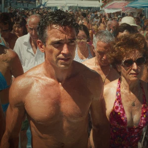 Hyperrealism, oil painting,a muscular beefy kerela man walking ,...