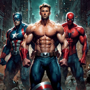In a luxurious setting, illustrate Captain America, Wolverine, a...