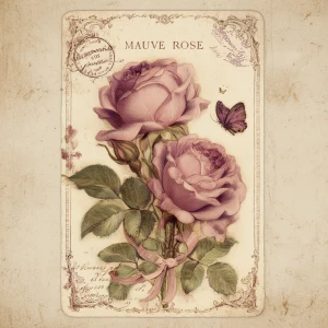 Victorian Mauve Rose Ephemera – Single Journaling Card (Antique...