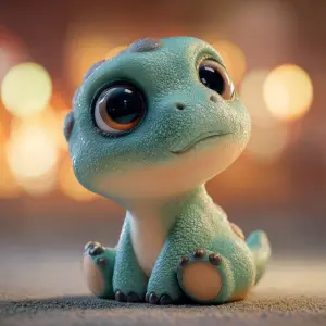 Adorable baby dinosaur, chubby and small, oversized head, big gl...
