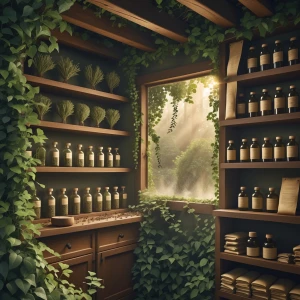 Within the Hidden Herb Apothecary, tucked away behind a lush vei...