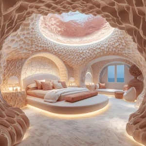 Immerse yourself in the Lagoon Shell Room of Guest Room 3, a lux...