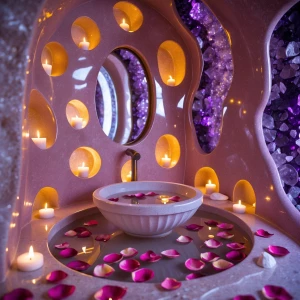 Bathroom 3 — Rose Quartz Grotto: A grotto-like sanctuary carved...