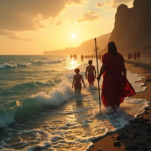 Create picture of Moses and children of Israel crossing the red...