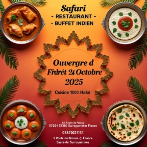 Create a festive restaurant banner with a warm orange-gold-red g...