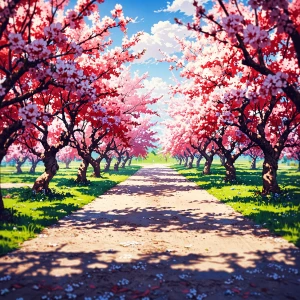 Japanese cherry flower orchard