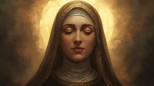 Saint Teresa of Ávila in a mystical vision, serene expression, s...