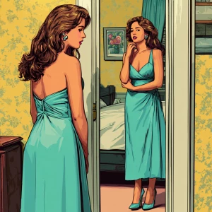 Generate a retro-style image depicting a popular brunette on Pro...