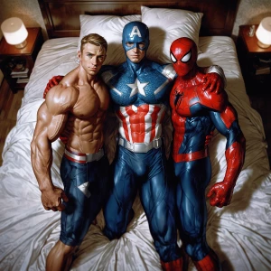 Captain America and Spiderman stand side by side in the luxuriou...