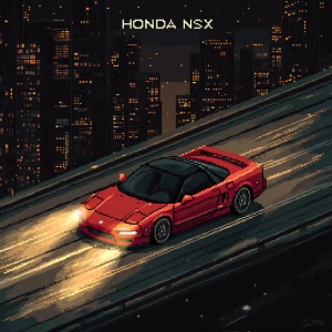 Generate a detailed image of a red 1999 Honda NSX cruising throu...