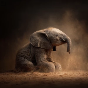 A baby African elephant named Ember, getting ready to sleep. Gen...