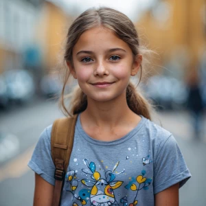 Teenage girl from Sweden.  She has a cute t-shirt