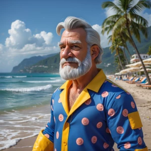 Homero sipson en la playa de Venezuela