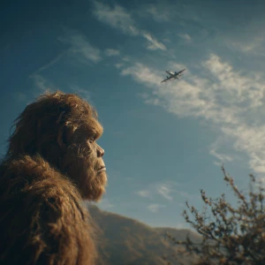 A humanoid looking hair covered Sasquatch with scraggly brown ha...