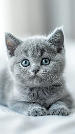 adorable gray british shorthair kitten with big bright blue eyes...